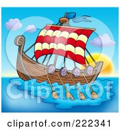 Poster, Art Print Of Viking Ship Sailing At Sunset