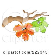 Royalty Free RF Clipart Illustration Of Happy Autumn Leaves On A Branch