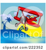 Poster, Art Print Of Pilot Flying A Red Biplane In The Tropics