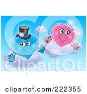 Poster, Art Print Of Pink And Blue Wedding Heart Couple In The Sky