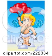 Royalty Free RF Clipart Illustration Of Cupid With Heart Balloons In The Sky