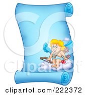 Royalty Free RF Clipart Illustration Of A Blue Parchment Page With Cupid 3