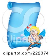 Royalty Free RF Clipart Illustration Of A Blue Parchment Page With Cupid 14