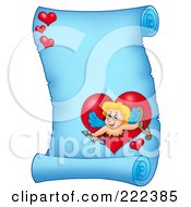 Royalty Free RF Clipart Illustration Of A Blue Parchment Page With Cupid 5