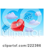 Royalty Free RF Clipart Illustration Of A Red Winged Heart In The Sky