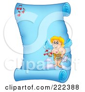 Royalty Free RF Clipart Illustration Of A Blue Parchment Page With Cupid 2