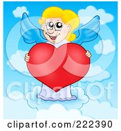 Royalty Free RF Clipart Illustration Of A Cupid Girl With A Heart In The Sky 1