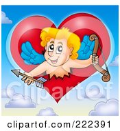 Royalty Free RF Clipart Illustration Of Cupid Bursting Through A Heart In The Sky