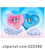 Poster, Art Print Of Pink And Blue Heart Couple In The Sky