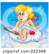 Poster, Art Print Of Cupid Sitting On A Cloud With A Bow In The Sky