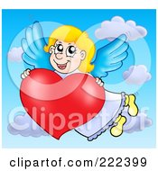 Royalty Free RF Clipart Illustration Of A Cupid Girl With A Heart In The Sky 2