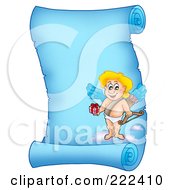 Royalty Free RF Clipart Illustration Of A Blue Parchment Page With Cupid 8