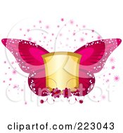 Poster, Art Print Of Golden Shield With Pink Butterfly Wings Flowers Bursts And Stars