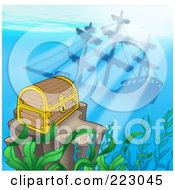 Poster, Art Print Of Sunken Treasure Chest Near A Shipwreck Under The Sea