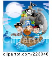 Royalty Free RF Clipart Illustration Of A Group Of Pirates On A Ship