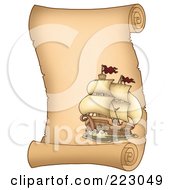 Royalty Free RF Clipart Illustration Of A Pirate Ship On A Vertical Parchment Page 2