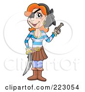 Royalty Free RF Clipart Illustration Of A Red Haired Female Pirate With A Sword And Gun