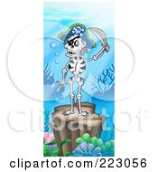 Royalty Free RF Clipart Illustration Of A Skeleton Pirate Holding A Sword Under The Sea