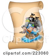Royalty Free RF Clipart Illustration Of A Pirate Ship On A Vertical Parchment Page 8