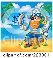 Royalty Free RF Clipart Illustration Of A Pirate Man With A Treasure Chest 3