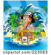 Royalty Free RF Clipart Illustration Of A Pirate Man With A Treasure Chest 7