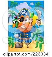 Royalty Free RF Clipart Illustration Of A Male Pirate Holding Up His Sword 3