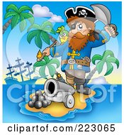 Royalty Free RF Clipart Illustration Of A Male Pirate Shooting Off Cannon Balls