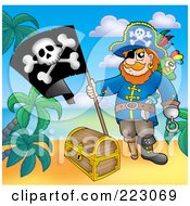 Royalty Free RF Clipart Illustration Of A Pirate Man With A Treasure Chest 4