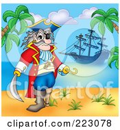Royalty Free RF Clipart Illustration Of A Male Pirate Standing On A Beach His Ship In The Distance