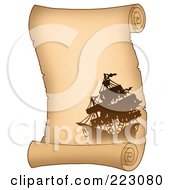 Royalty Free RF Clipart Illustration Of A Pirate Ship On A Vertical Parchment Page 5