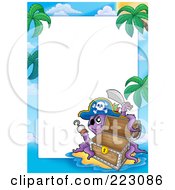 Poster, Art Print Of Pirate Octopus And Treasure Chest Border Around White Space