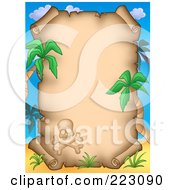 Royalty Free RF Clipart Illustration Of A Skull And Palm Trees Framing An Aged Parchment Page