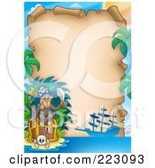Poster, Art Print Of Pirate Monkey With A Treasure Chest Framing An Aged Parchment Page