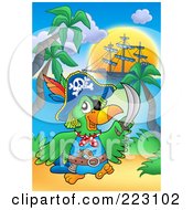 Poster, Art Print Of Pirate Parrot Holding Up A Sword On A Beach
