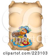 Poster, Art Print Of Treasure Chest And Pirate On A Blank Aged Vertical Parchment Page