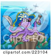 Poster, Art Print Of Pirate Octopus With A Sword And Gun By A Sunken Ship