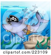 Poster, Art Print Of Pirate Shark Swimming Near A Sunken Ship