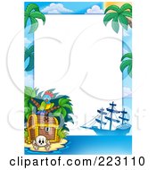 Poster, Art Print Of Pirate Parrot Treasure Chest And Ship Border Around White Space