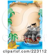 Poster, Art Print Of Pirate Ship And Vertical Parchment Paper Frame