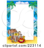 Poster, Art Print Of Treasure Chest And Tropical Border Around White Space