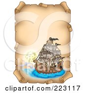 Poster, Art Print Of Pirate Ship On A Vertical Parchment Page - 6