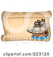 Poster, Art Print Of Pirate Ship On A Horizontal Parchment Page - 3