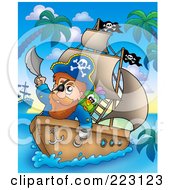 Poster, Art Print Of Male Pirate Holding A Sword Up On His Boat