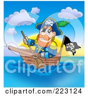 Poster, Art Print Of Male Pirate Paddling A Boat At Sunset