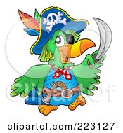 Royalty Free RF Clipart Illustration Of A Pirate Parrot Holding Up A Sword