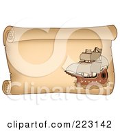 Poster, Art Print Of Pirate Ship On A Horizontal Parchment Page - 5