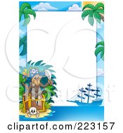 Poster, Art Print Of Pirate Monkey Treasure Chest And Ship Border Around White Space