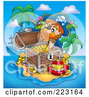 Poster, Art Print Of Pirate Man With A Treasure Chest - 1