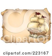 Poster, Art Print Of Pirate Ship On A Horizontal Parchment Page - 4