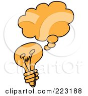 Poster, Art Print Of Royalty-Free Rf Clipart Illustration Of An Orange Light Bulb With A Though Balloon